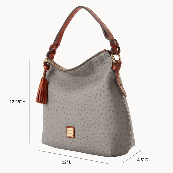 nwt GREY Dooney & Bourke Full-Grain Leather Ostrich Twist Strap Hobo Bag - Picture 2 of 4